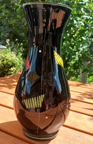Ddr schwarzglas blumenvase mit - schwarzglas,